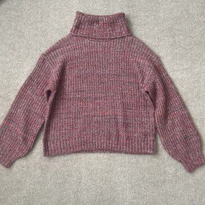 Old Navy Sweater Womens Medium Pink Grey Turtleneck Casual Cozy Knit Pullover
